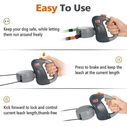 Furora Dual Dog Leash with Flashlight & Waste Bag Holder – Tangle-Free Walking for Two Dogs