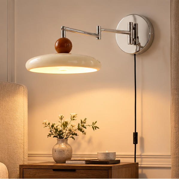 LuxRoyale Adjustable Plug-In Wall Sconce - Modern Metal Arm Light Fixture