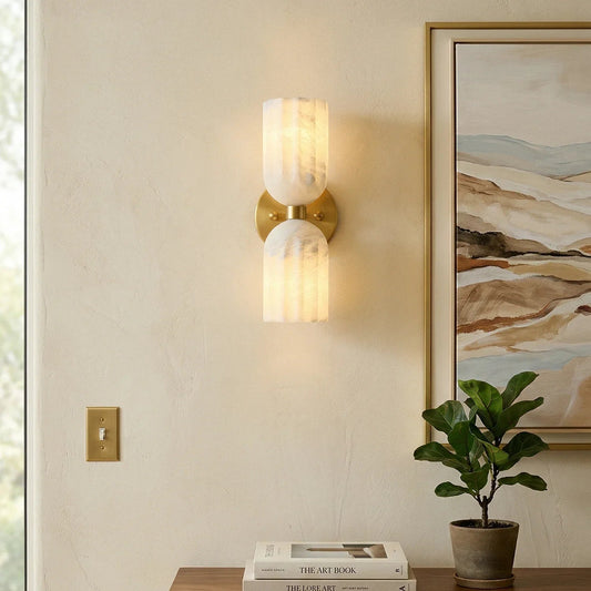 Dual Alabaster Pillar Wall Sconce 0