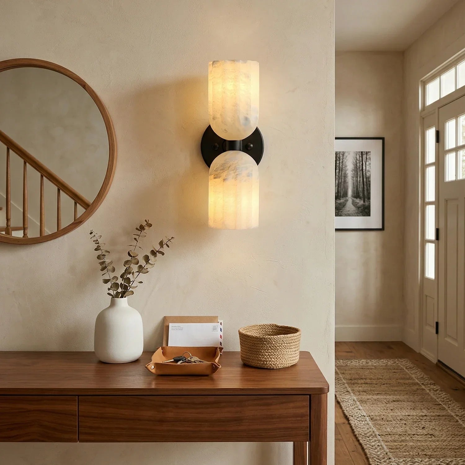 Dual Alabaster Pillar Wall Sconce 4