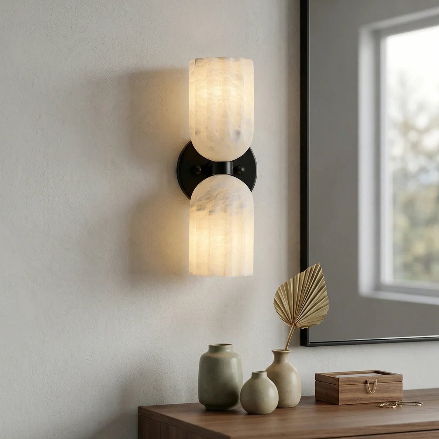 Dual Alabaster Pillar Wall Sconce 5