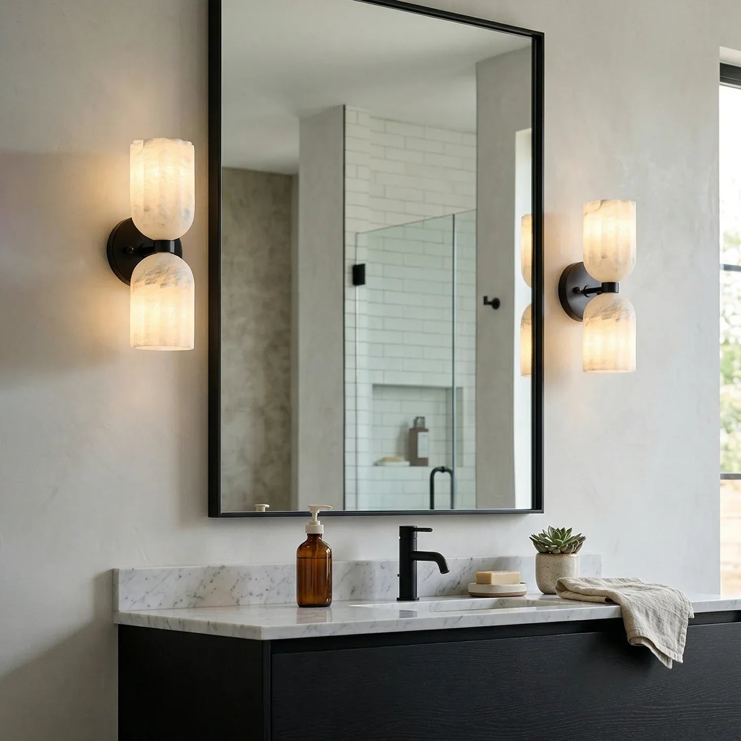 Dual Alabaster Pillar Wall Sconce 7