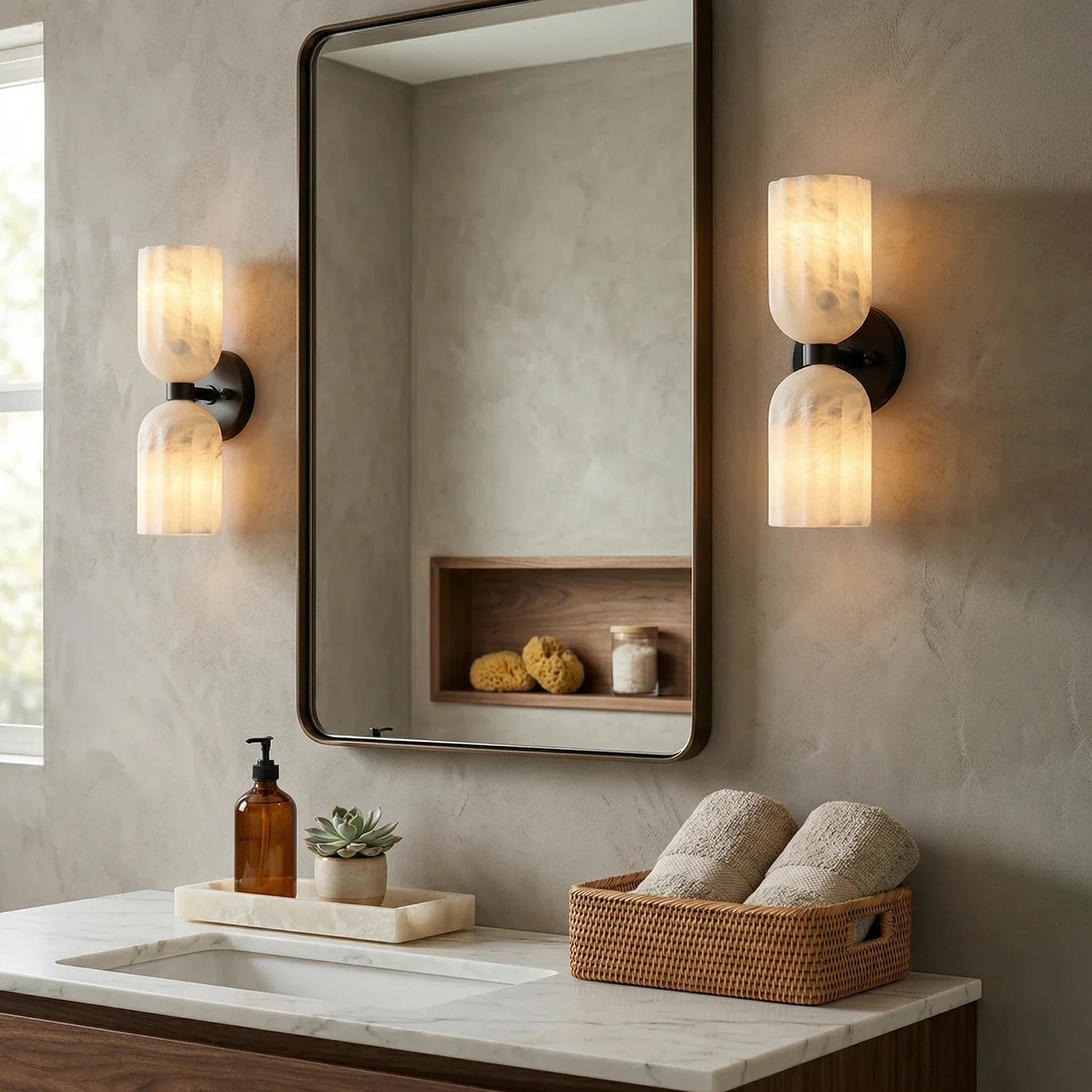 Dual Alabaster Pillar Wall Sconce 8