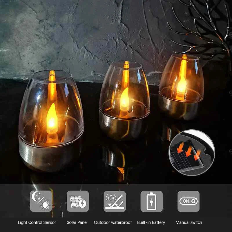 LuxRoyale Solar Waterproof LED Glass Candle - Elegant Outdoor & Indoor Lighting - Clear