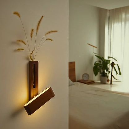 LuxRoyale Wooden Vase Wall Light With Built In Rotatable Ambient Lighting