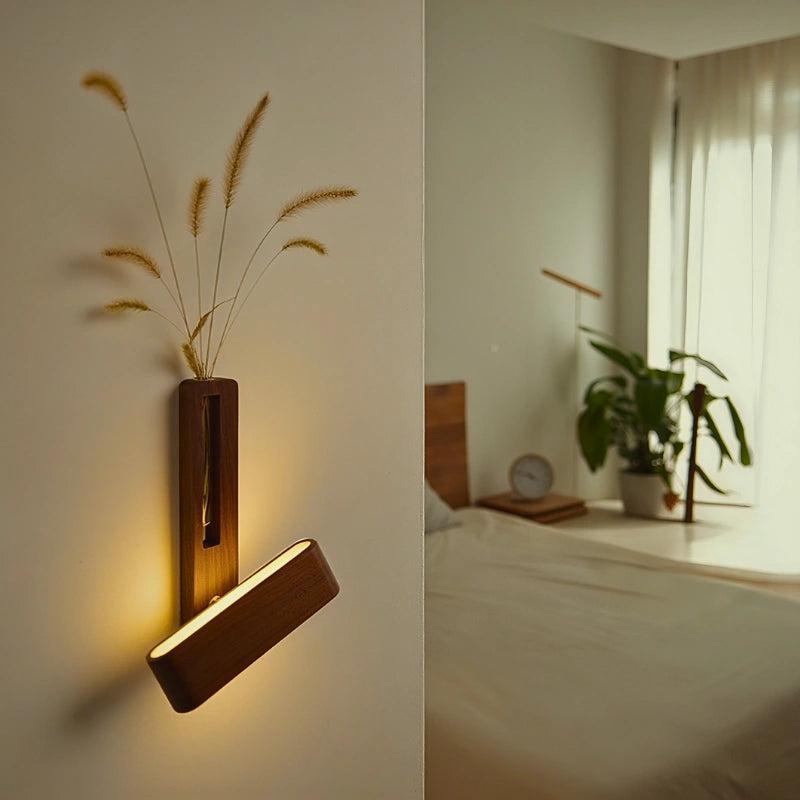 Royelux Rotating Wood Wall Sconce with Vase | Modern LED Light & Planter-Royale Basic
