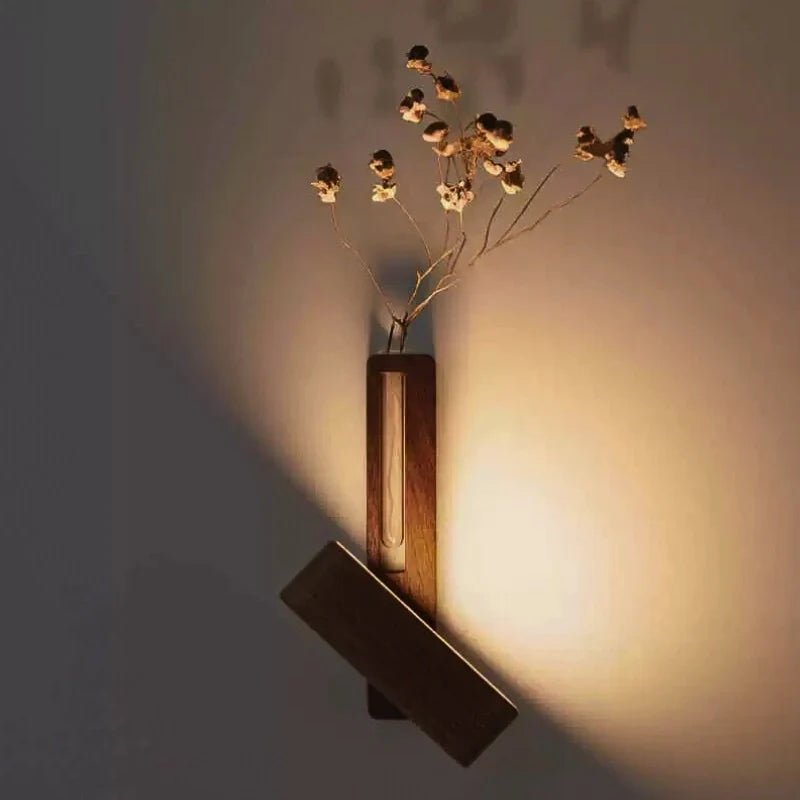 LuxRoyale Wooden Vase Wall Light With Built In Rotatable Ambient Lighting