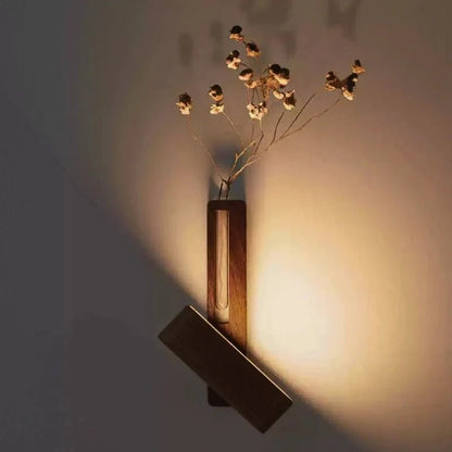 LuxRoyale Wooden Vase Wall Light With Built In Rotatable Ambient Lighting