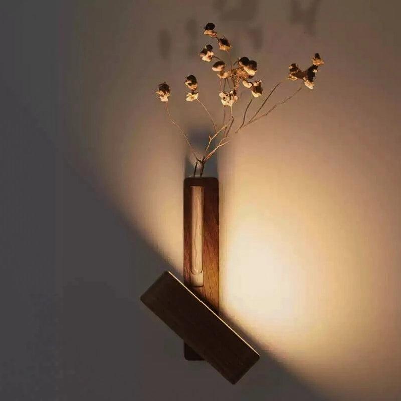Royelux Rotating Wood Wall Sconce with Vase | Modern LED Light & Planter-Royale Basic