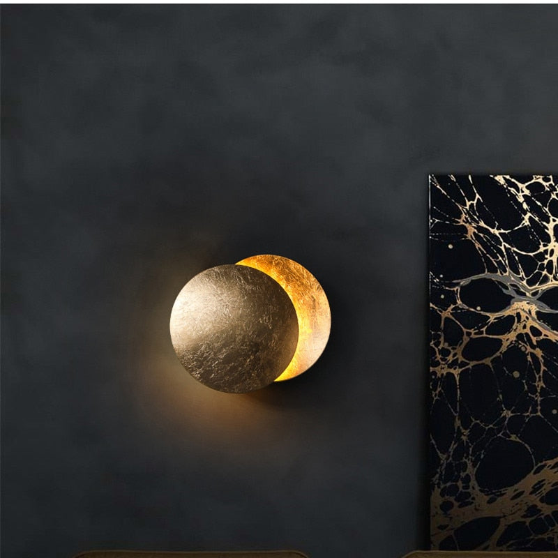 Luxora Modern Eclipse LED Wall Light, Gold Dual Circle Sconce for Bedroom