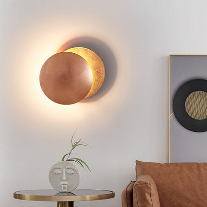 Luxora Modern Eclipse LED Wall Light, Gold Dual Circle Sconce for Bedroom