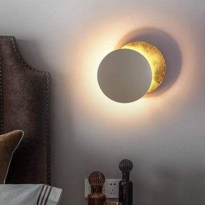 Luxora Modern Eclipse LED Wall Light, Gold Dual Circle Sconce for Bedroom