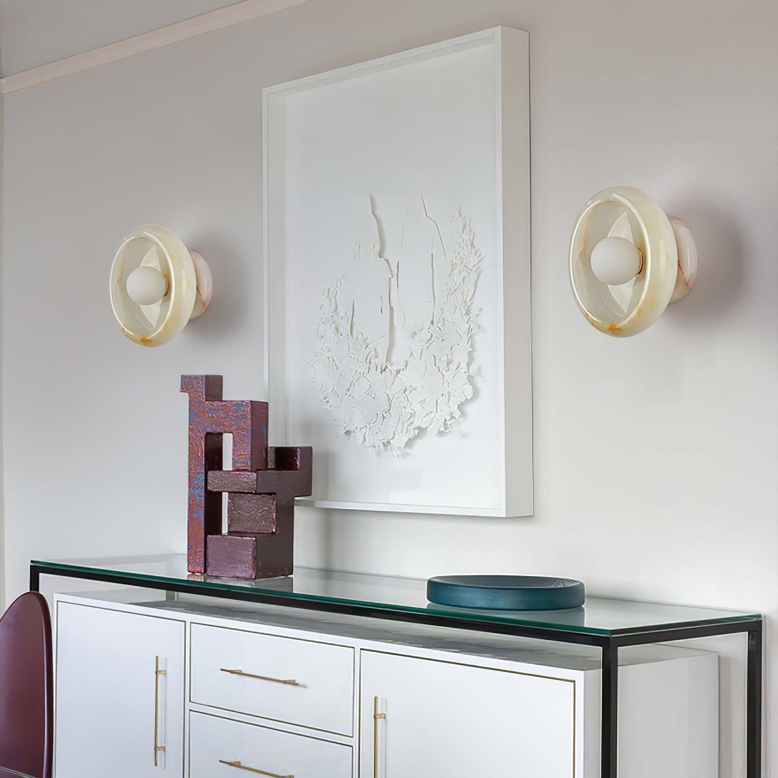RoyaleGlow Eclipse Natural Alabaster Wall Sconce - Modern LED Lighting