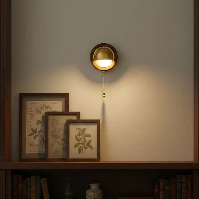 Royelux Modern Ash Wood & Brass Wall Sconce with Pull Chain Switch