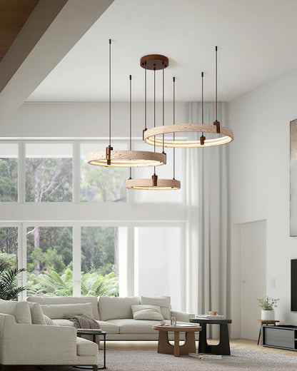 Royelux Modern Circular Travertine Chandelier with LED Light for Dining Room, Living Room
