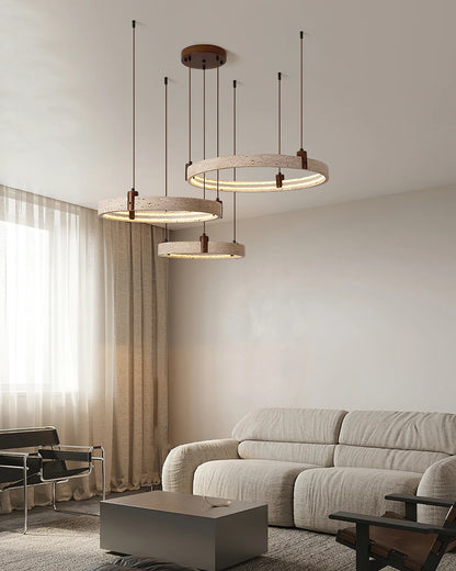Royelux Modern Circular Travertine Chandelier with LED Light for Dining Room, Living Room