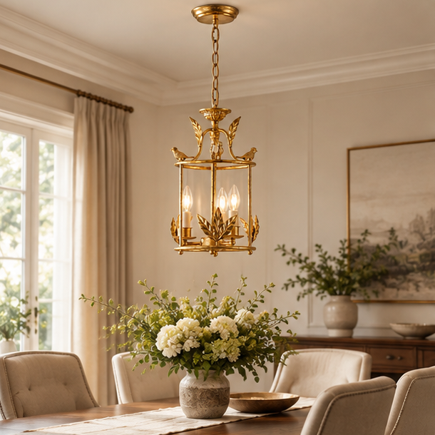 RoyaleGlow Bird and Leaf Iron Lantern Pendant Light -  Decorative Hanging Kitchen Fixture