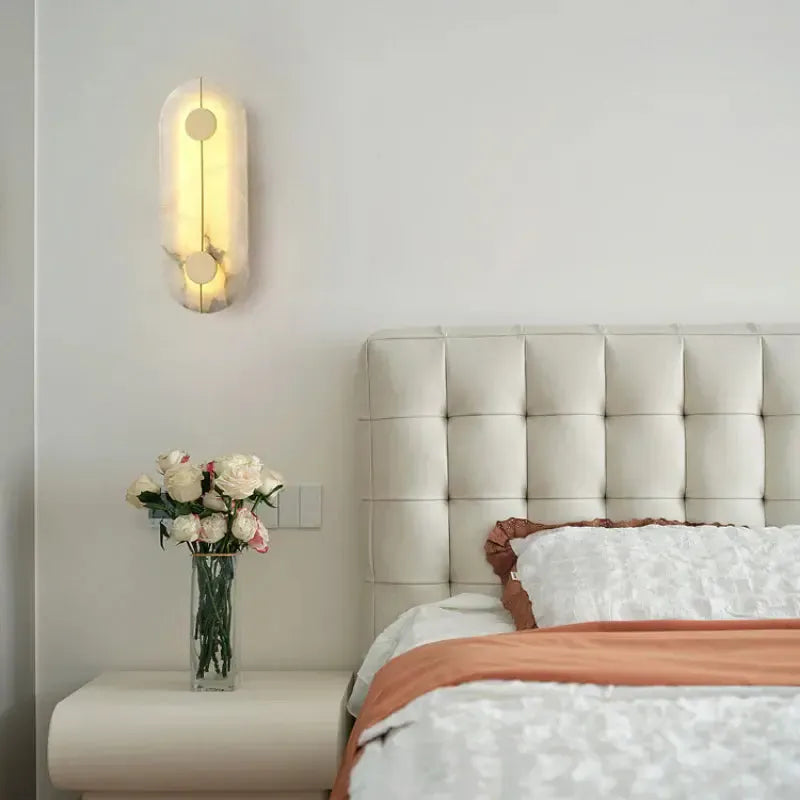 LuxRoyale Genuine Alabaster Round Wall Sconce - Modern LED Accent Light
