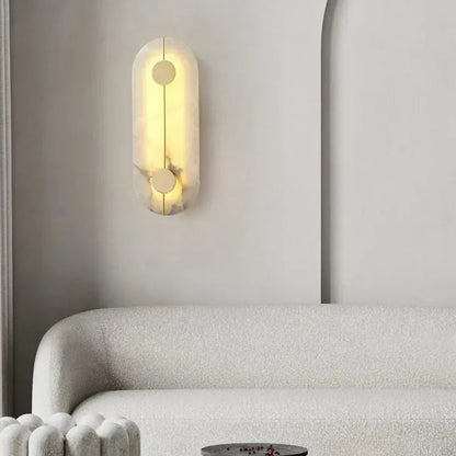 LuxRoyale Genuine Alabaster Round Wall Sconce - Modern LED Accent Light