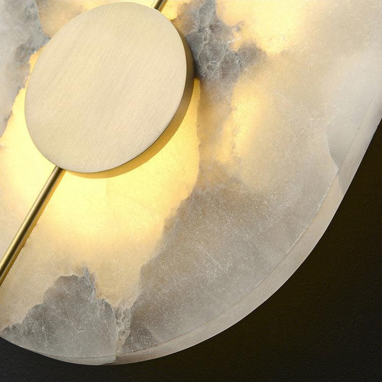 LuxRoyale Genuine Alabaster Round Wall Sconce - Modern LED Accent Light