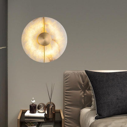LuxRoyale Genuine Alabaster Round Wall Sconce - Modern LED Accent Light
