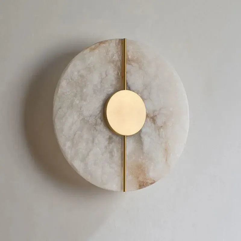 LuxRoyale Genuine Alabaster Round Wall Sconce - Modern LED Accent Light