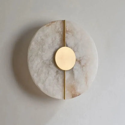 LuxRoyale Genuine Alabaster Round Wall Sconce - Modern LED Accent Light