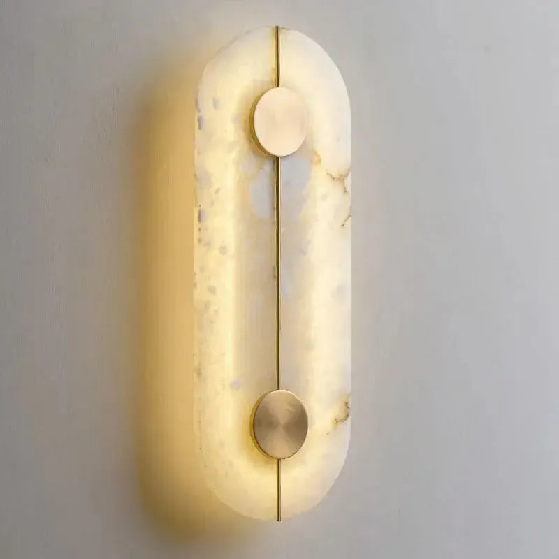 LuxRoyale Genuine Alabaster Round Wall Sconce - Modern LED Accent Light