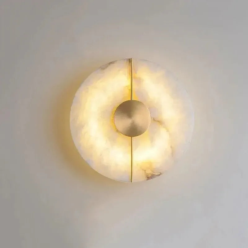 LuxRoyale Genuine Alabaster Round Wall Sconce - Modern LED Accent Light