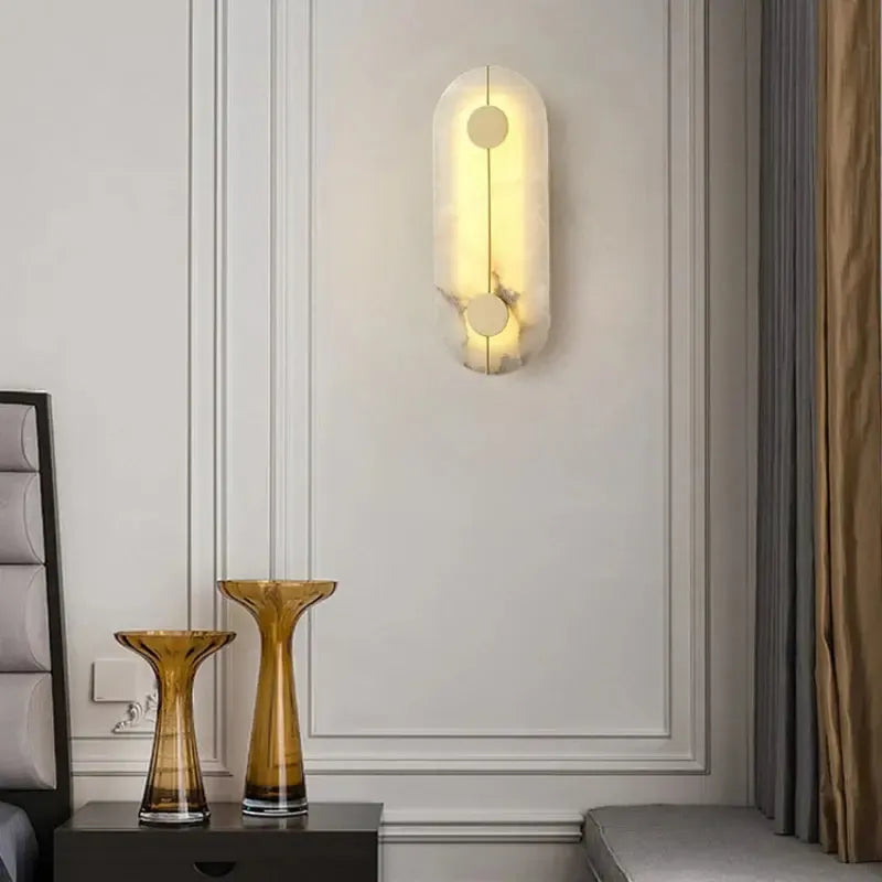 LuxRoyale Genuine Alabaster Round Wall Sconce - Modern LED Accent Light