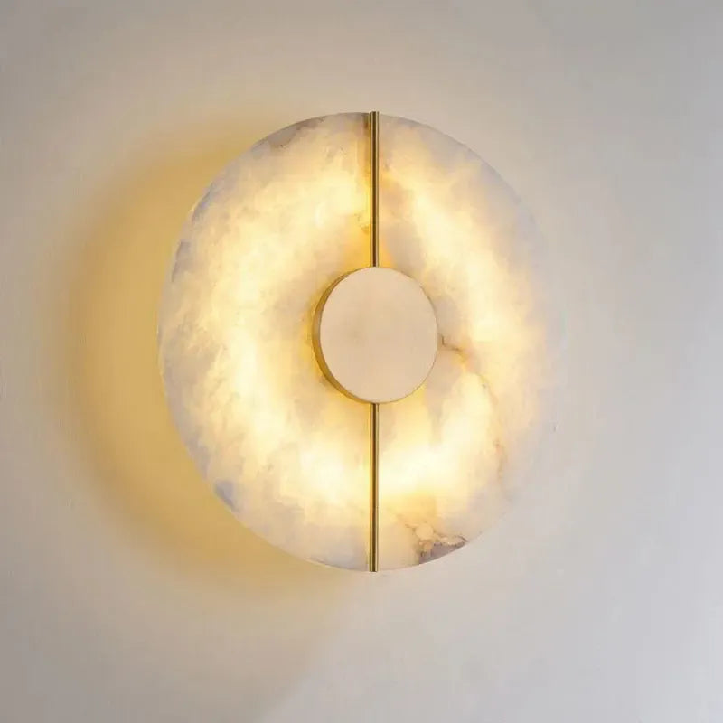 LuxRoyale Genuine Alabaster Round Wall Sconce - Modern LED Accent Light