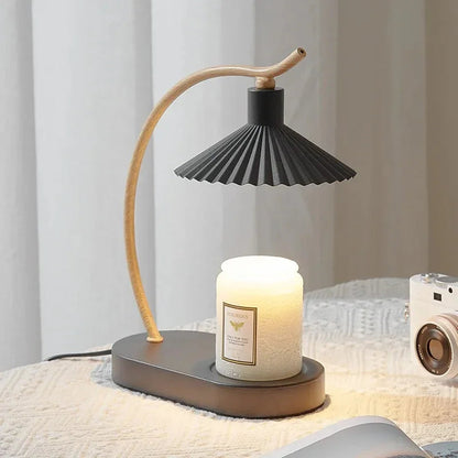 LuxRoyale Dimmable Candle Warmer Lamp with Timer, Wood Base & Pleated Shade