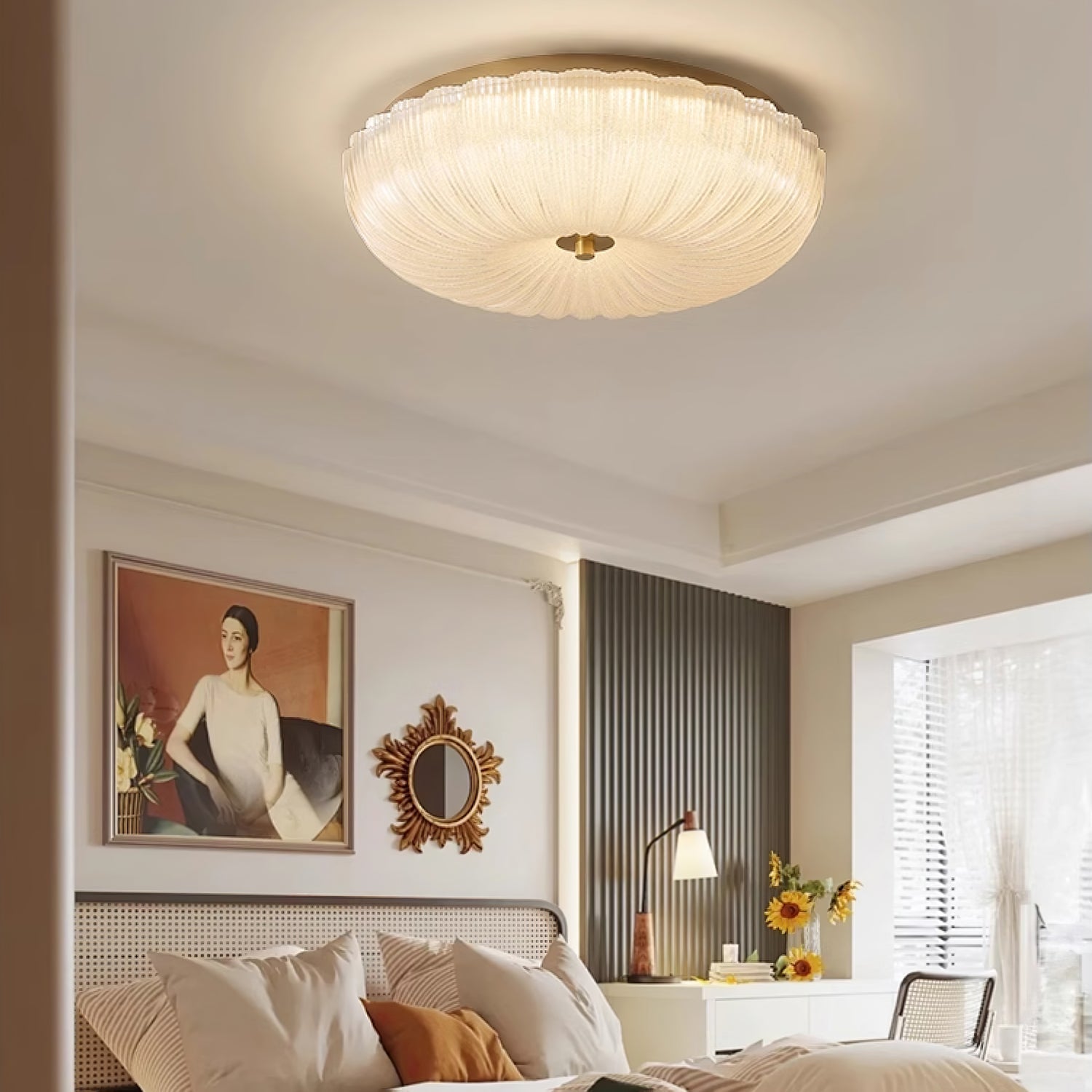 Elegant Ceiling Light Frosted Glass Dimmable Gold Finish 3