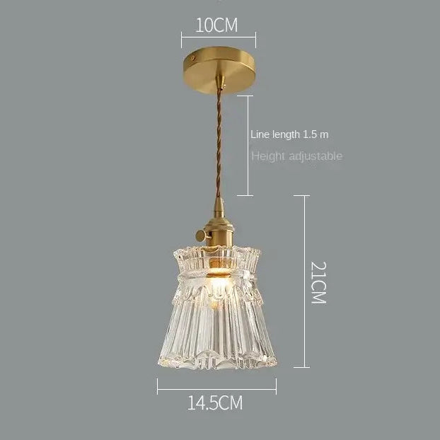 RoyaleGlow Glass Pendant Light, Brass Finish Adjustable Modern Hanging Lamp