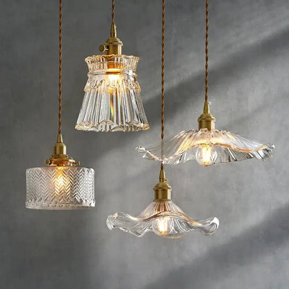 RoyaleGlow Glass Pendant Light, Brass Finish Adjustable Modern Hanging Lamp