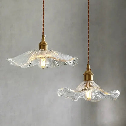 RoyaleGlow Glass Pendant Light, Brass Finish Adjustable Modern Hanging Lamp