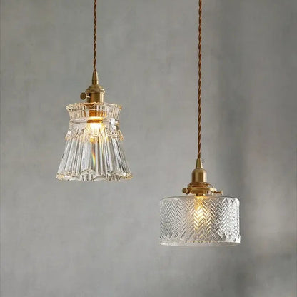RoyaleGlow Glass Pendant Light, Brass Finish Adjustable Modern Hanging Lamp