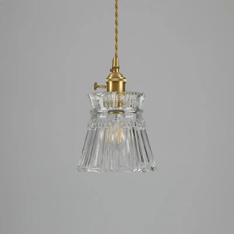 RoyaleGlow Glass Pendant Light, Brass Finish Adjustable Modern Hanging Lamp