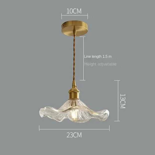 RoyaleGlow Glass Pendant Light, Brass Finish Adjustable Modern Hanging Lamp