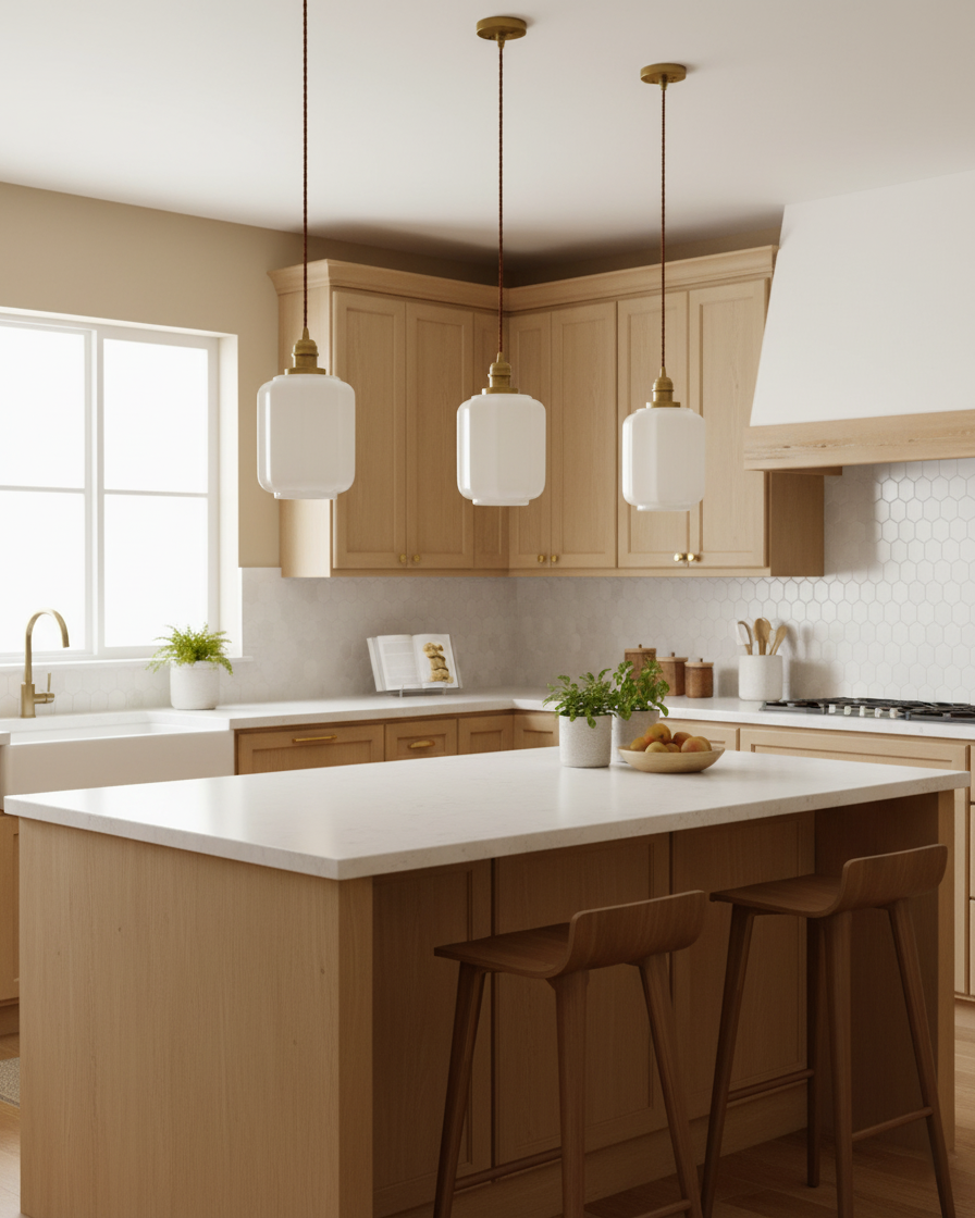 Elegant Glass Pendant Light with Brass Finish for Kitchen Lighting 1