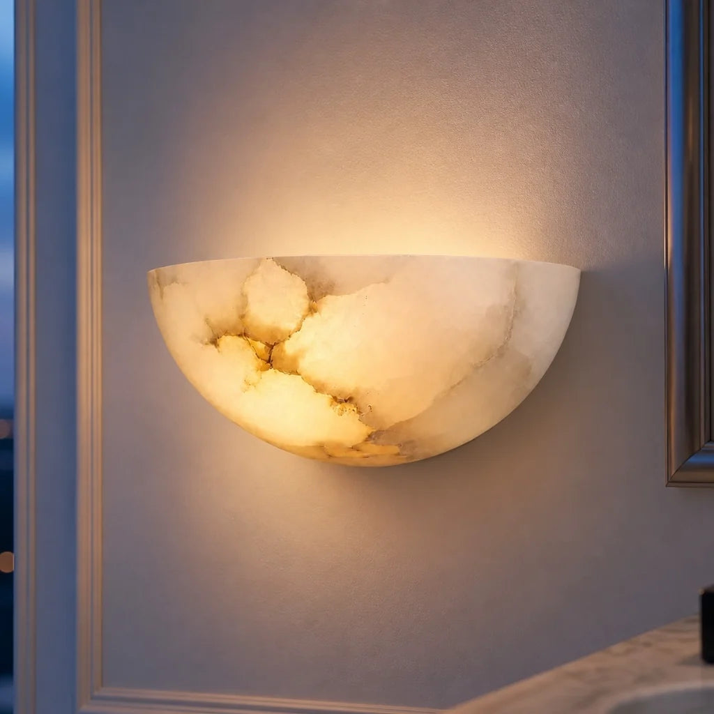 Elise Modern Alabaster Half-Moon Wall Sconce 0