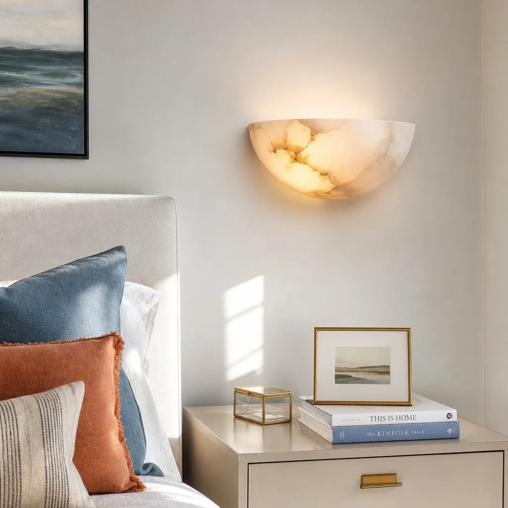 Elise Modern Alabaster Half-Moon Wall Sconce 1
