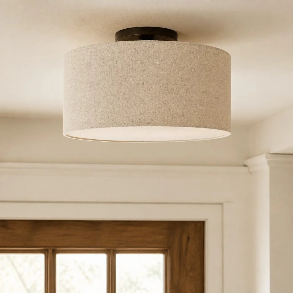 Elowen Linen Drum Flush Mount Ceiling Light 1
