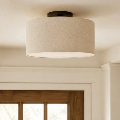 Elowen Linen Drum Flush Mount Ceiling Light 1