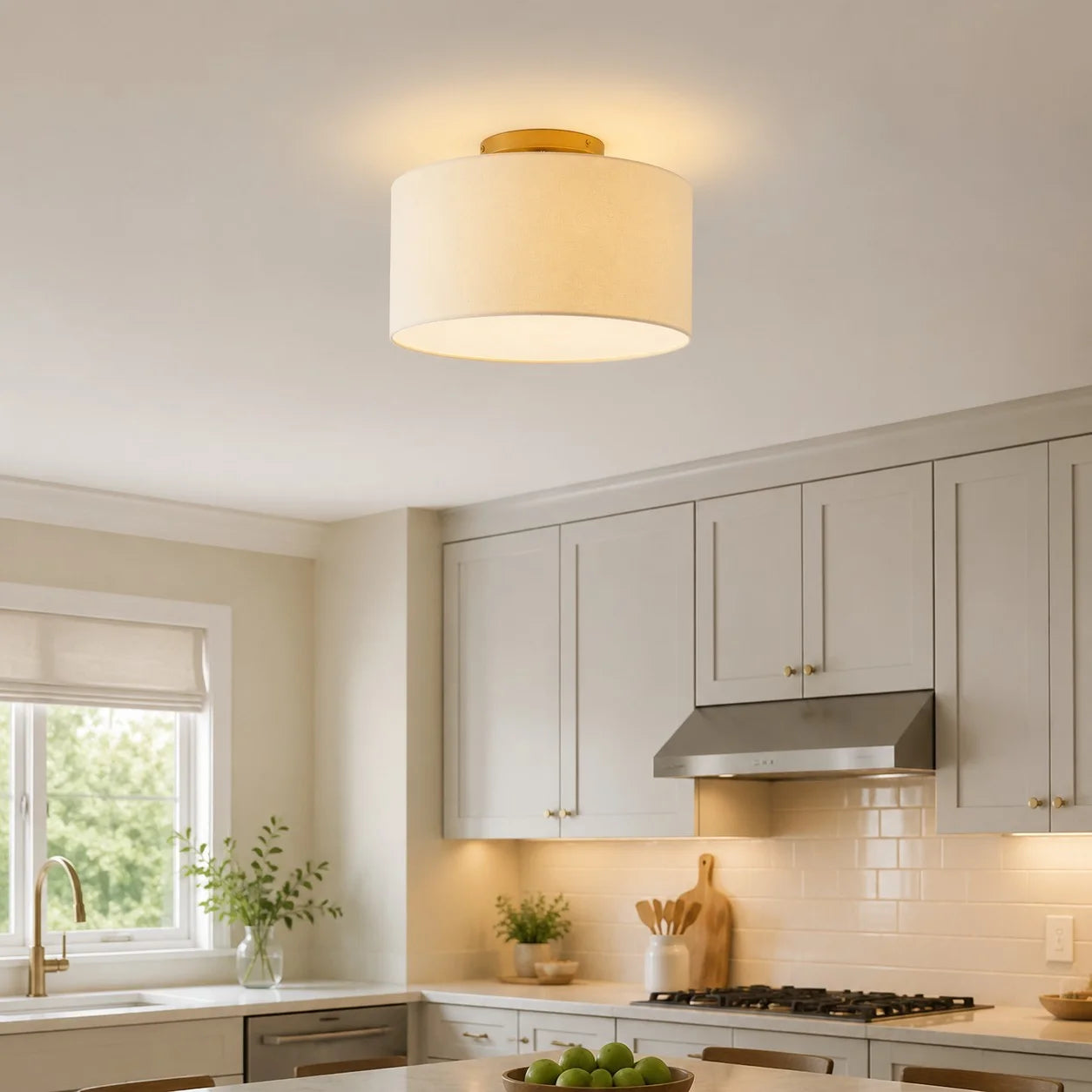 Elowen Linen Drum Flush Mount Ceiling Light 2