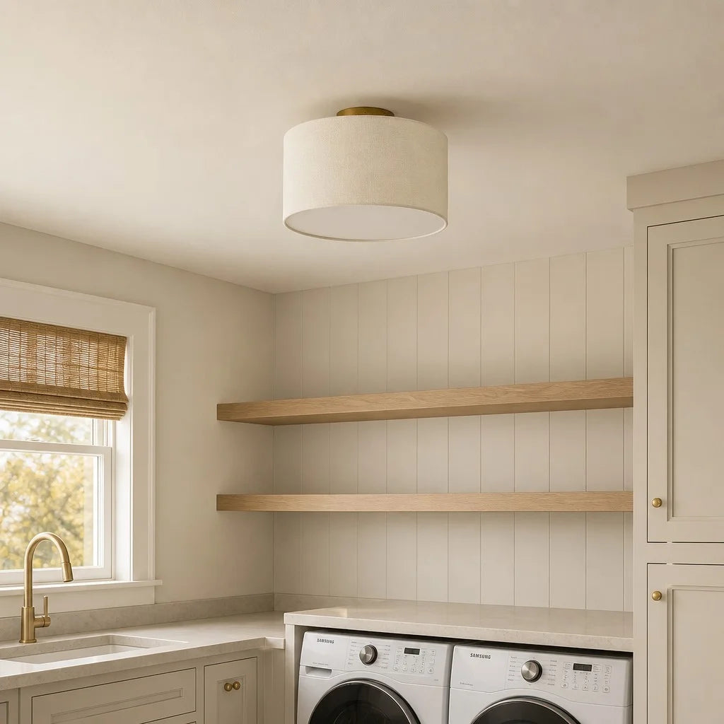 Elowen Linen Drum Flush Mount Ceiling Light 3
