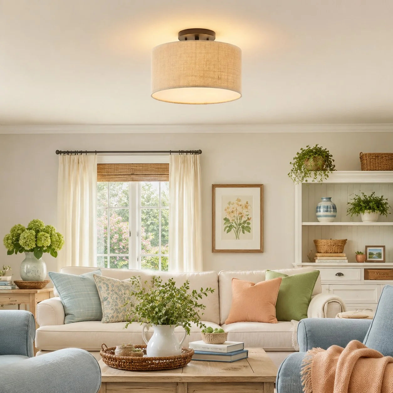 Elowen Linen Drum Flush Mount Ceiling Light 4