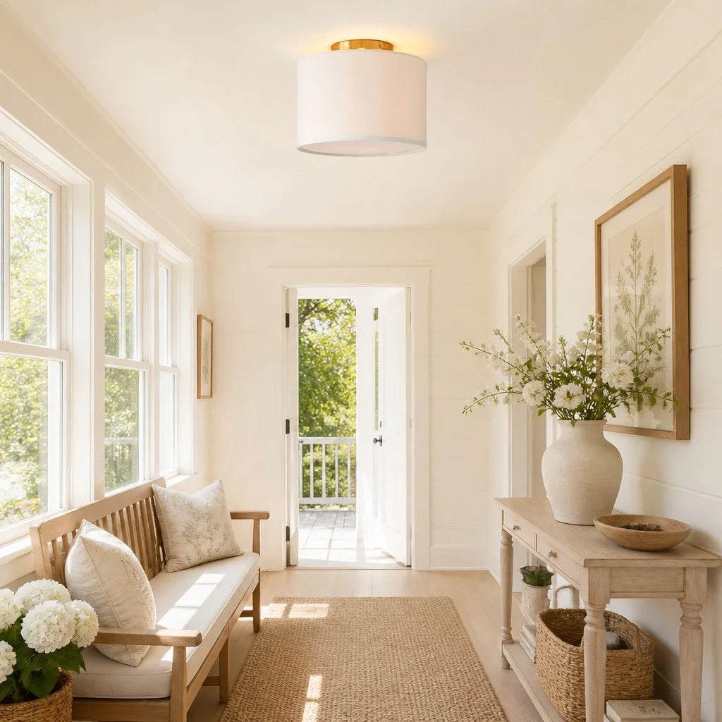 Elowen Linen Drum Flush Mount Ceiling Light 6