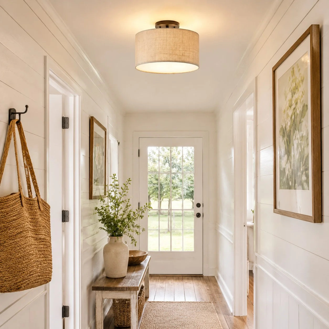 Elowen Linen Drum Flush Mount Ceiling Light 7