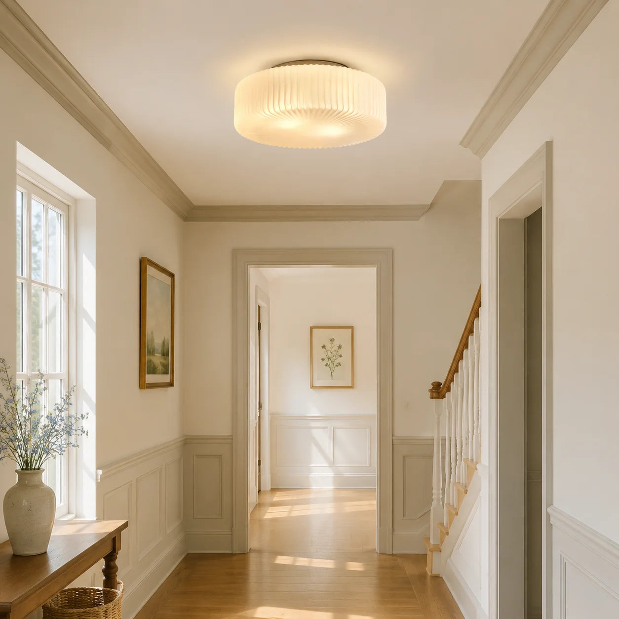Elowen Modern Opaline Ribbed Glass Ceiling Lamp 3